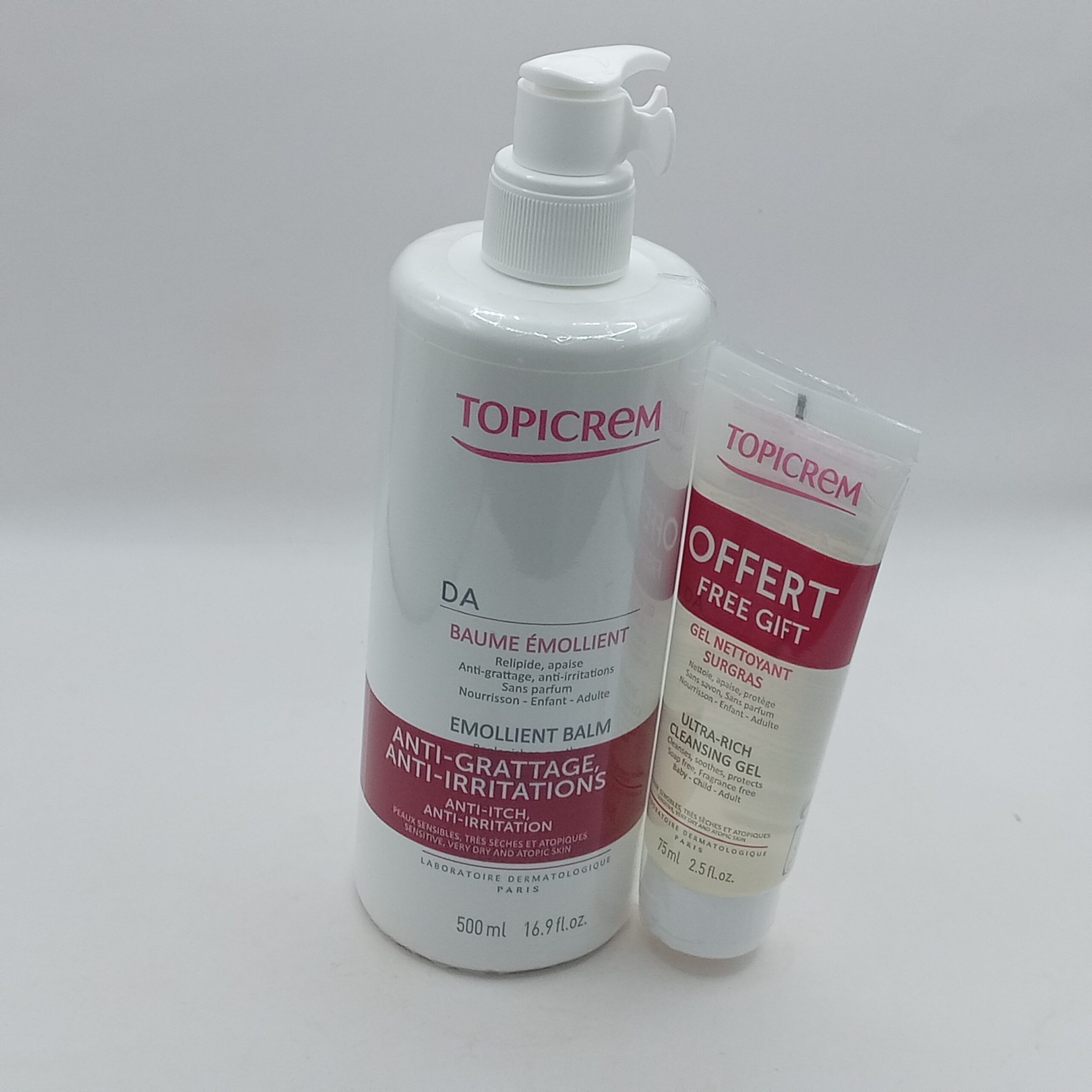 TOPICREM DA BAUME EMOLLIENT ANTI-GRATTAGE 500ML + GEL NETTOYANT SURGRAS 75ML